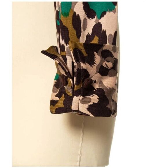 DIANE VON FURSTENBERG Top SZ 6 Vintage Silk Jersey Leopard Animal Print 70s Wrap - Picture 8 of 14